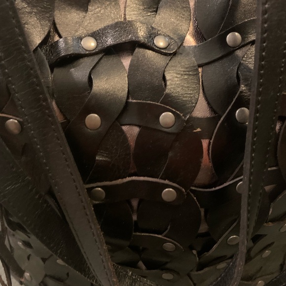 Patricia Nash Black Woven Leather Tote Bag - Picture 2 of 5